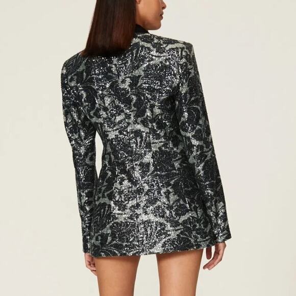 Rotate Birger Christensen Augustina Blazer Sequin Double Breasted Black Gray 6 - Picture 2 of 10
